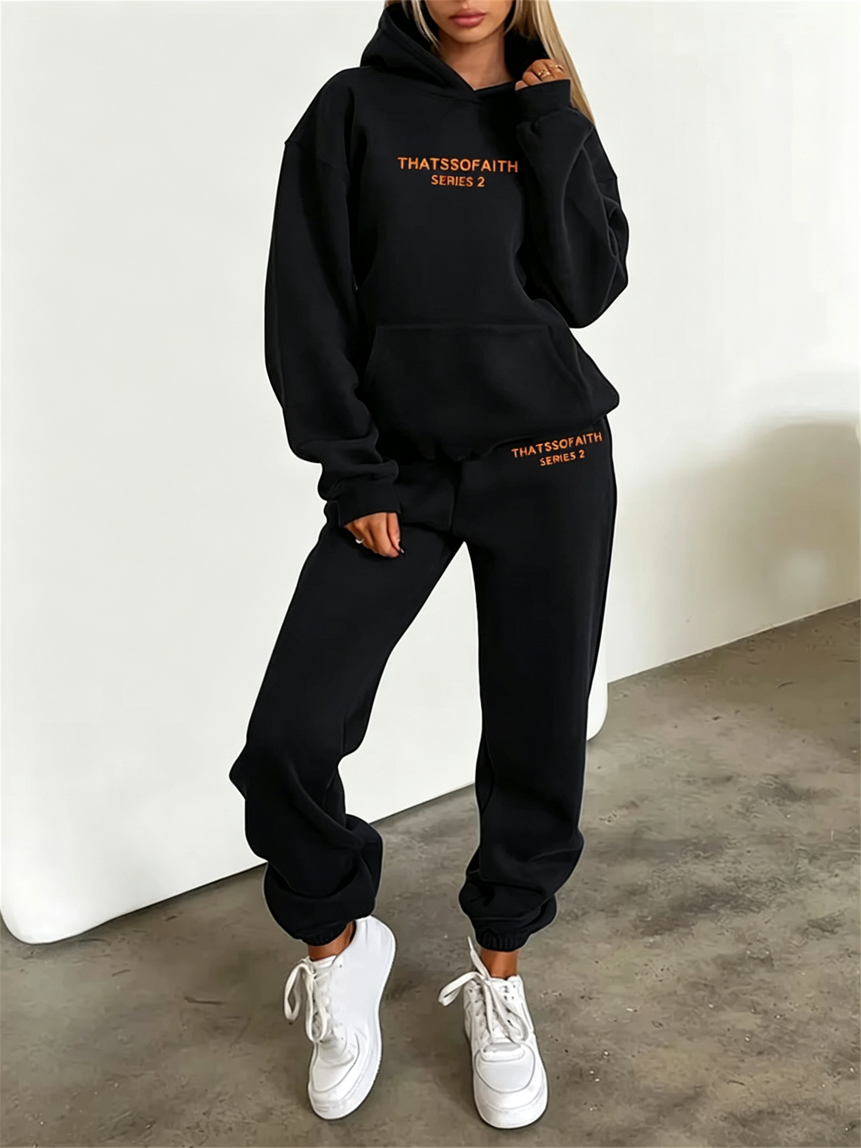 Women's Hoodie+Sweatpants Set Hip Hop Street Casual Letter Printed Loose Sweatshirt Autumn Fleece Warm Clothing