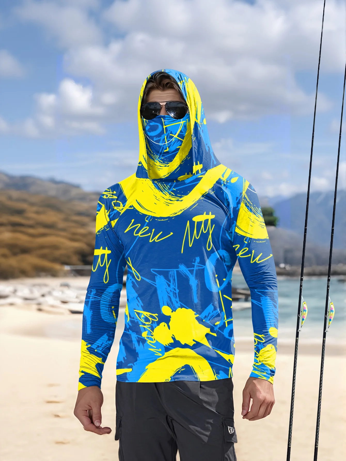 Men's hooded fishing clothing with UV protection suitable for hiking comfortable and breathable fishing attire