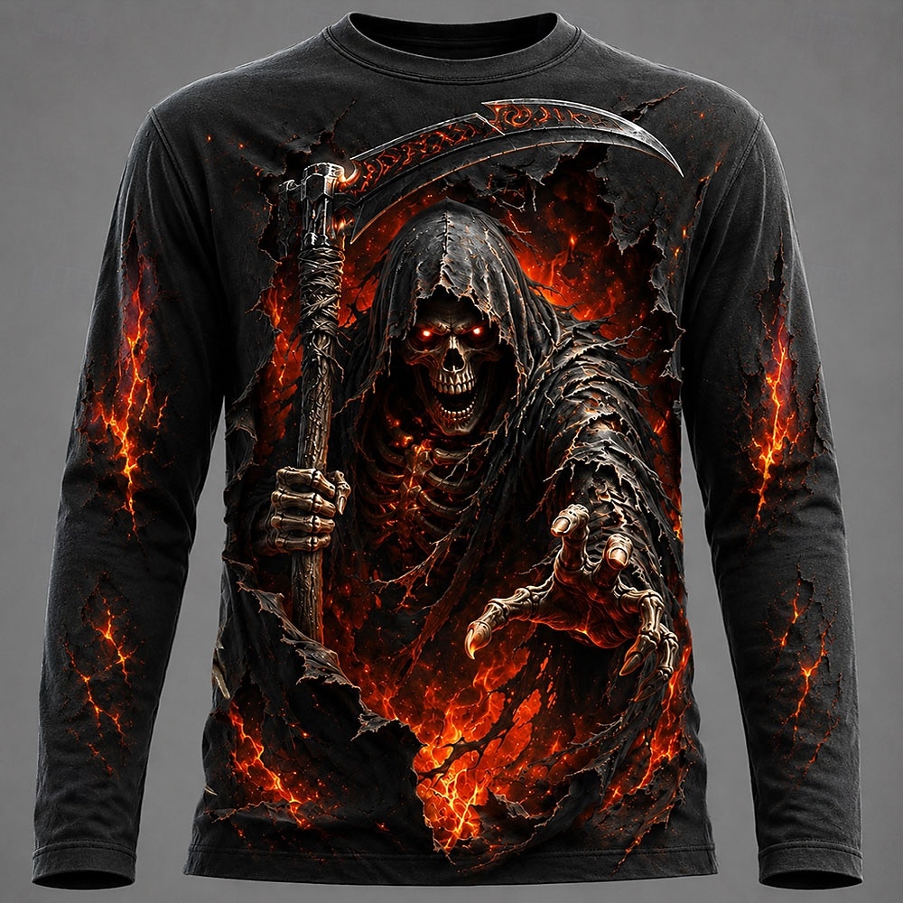 Halloween Men 3D Graphic Printed Long Sleeve  T Shirt Gothic Skull  Pullover Tops Autumn New Festive Gift Men Clothing Tops Tees