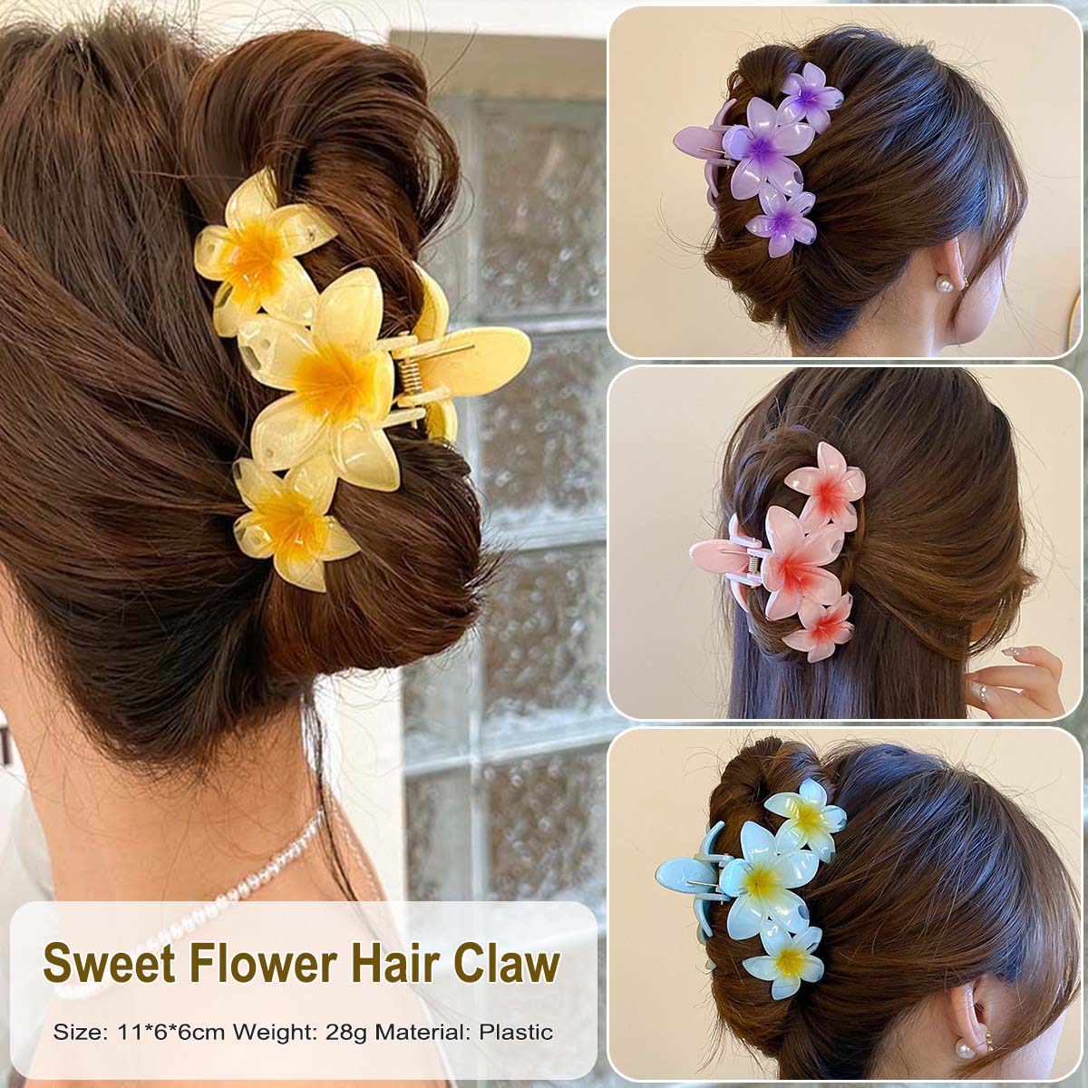 11CM Candy Color 3 Flower Sweet Large Gradient Shark Clip Hairpin Headwear Headdress Hair Accessories For Women Girls Hair Clip