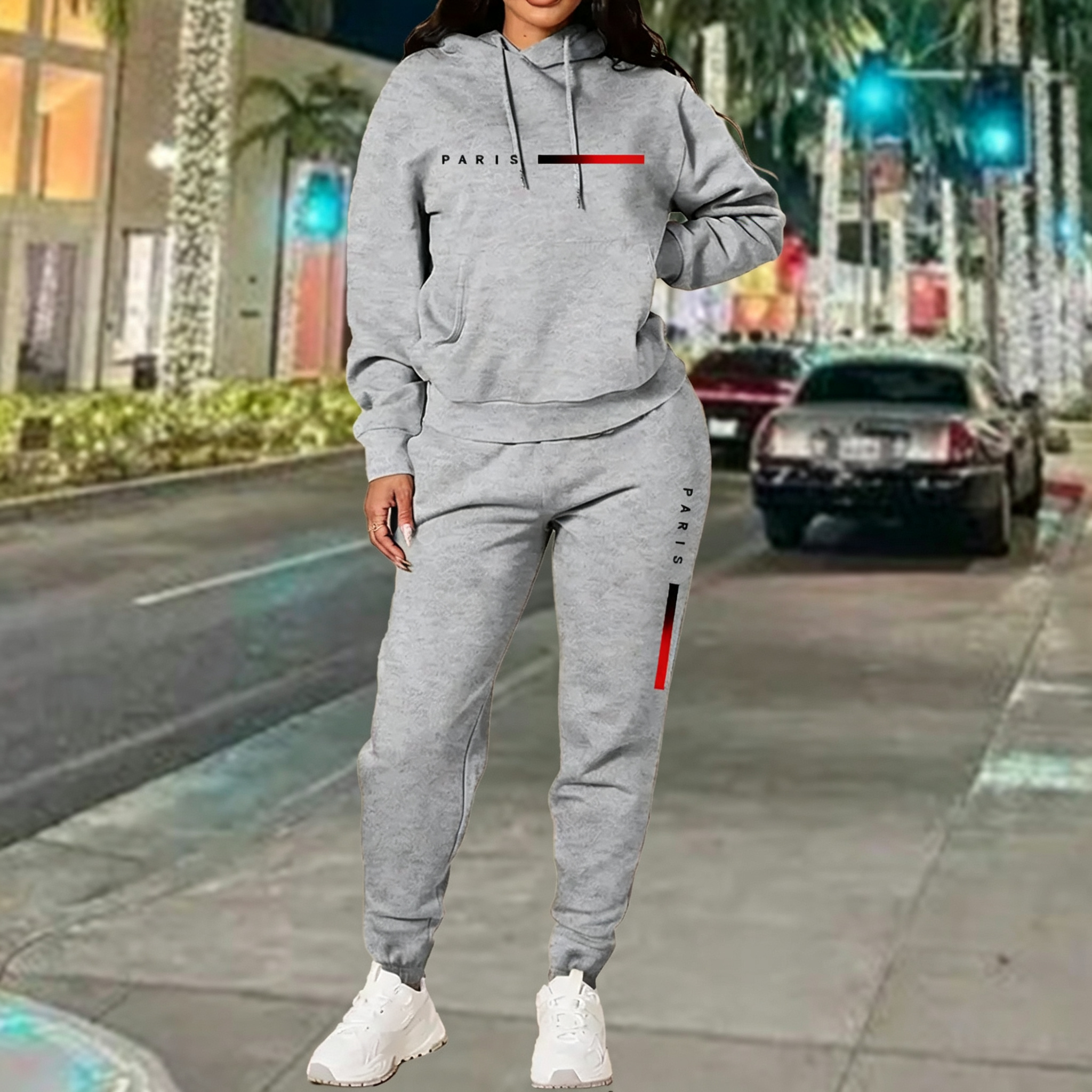 Hot Sales Women's Outfits Print Casual Hooded Sweatshirts 2 Pcs Suits Outdoors Fashion Clothing Autumn Winter Woman Pants Sets