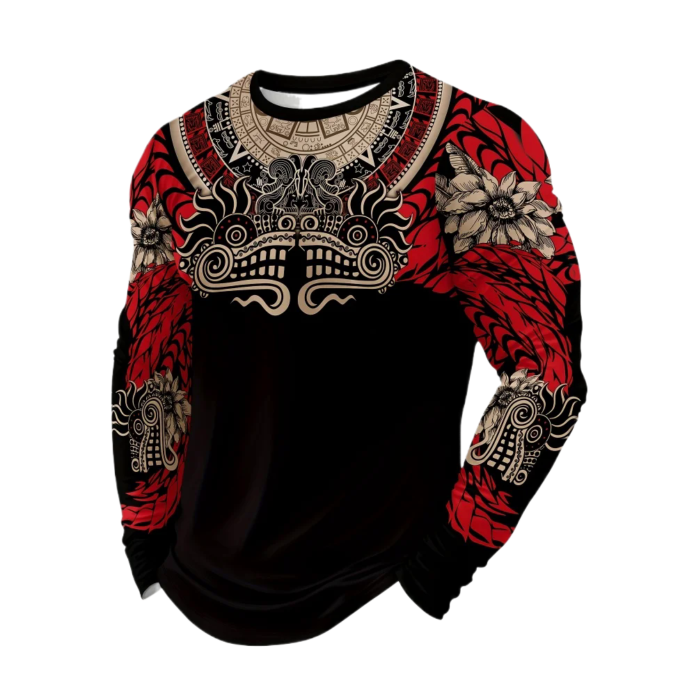 Vintage Men Long Sleeved T-Shirt Autumn Breathable Men's Top Fashion Round Neck Men's Long Clothing Casual Sports Men's Clothing