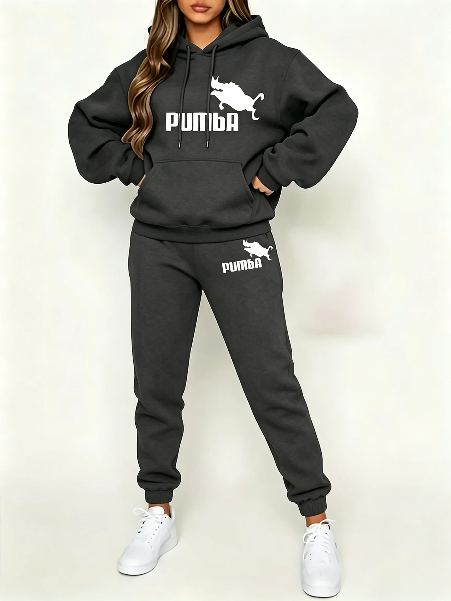 2026 new Women's autumn and winter hip-hop street casual letter pattern printed sports shirt+sports pants set warm clothing