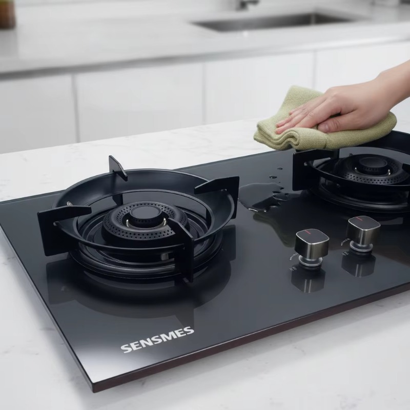 Black Tempered Glass Panel 2 Burner Built In Gas Hob Kitchen Cooking Appliance NG LPG Dual Fuel Gas Stove