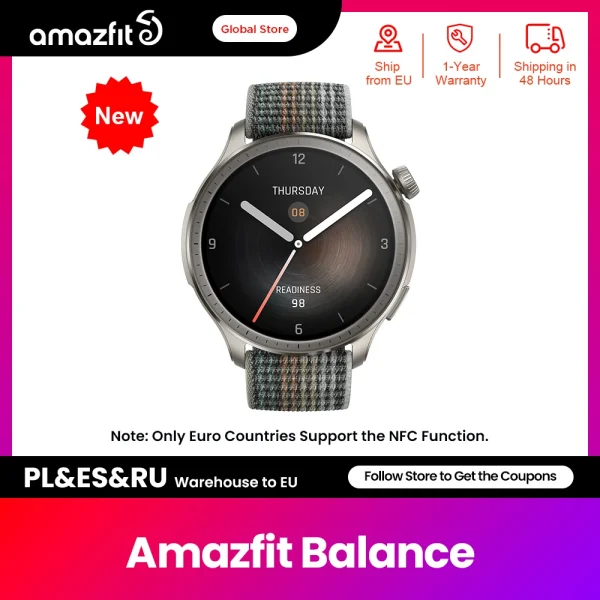 New Global Amazfit Balance Smart Watch 1.5" HD AMOLED Display Dual-band GPS Bluetooth Phone Calls Alexa Built-in Smartwatch