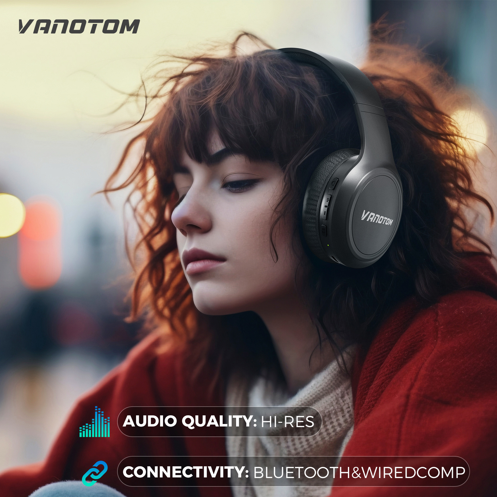 VANOTOM Wireless Headphone, Foldable Bluetooth Headphones Over Ear, Wireless Headset for Gaming, Phones, Computers, Electronics Audio Headphone Halloween Christmas Gift Earbud