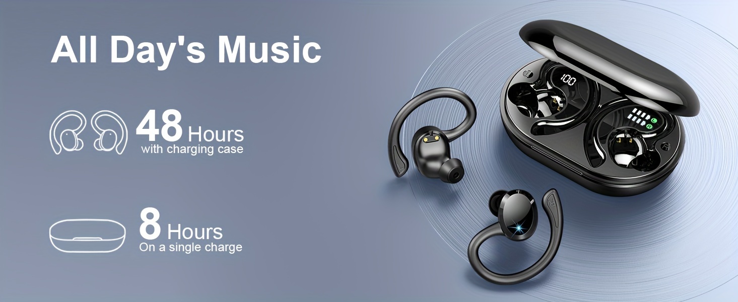 Q38 New Wireless Earbuds for Running Sports, Wireless Earphones with Pure Bass Sound, Over Ear Headphones with Dual-LED Display Earphones Noise Cancelling Headset Built-in Microphone