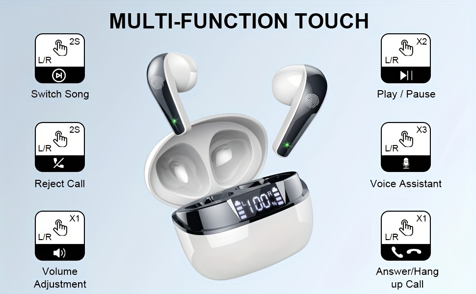 [New Wireless Earphones] 2024 New Wireless Earphones, q13 | 50H Playback Time, 4 ENC Microphones, Noise Cancelling Deep Bass, Dual LED Displays, USB-C