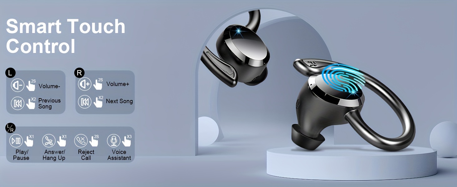 Q38 New Wireless Earbuds for Running Sports, Wireless Earphones with Pure Bass Sound, Over Ear Headphones with Dual-LED Display Earphones Noise Cancelling Headset Built-in Microphone