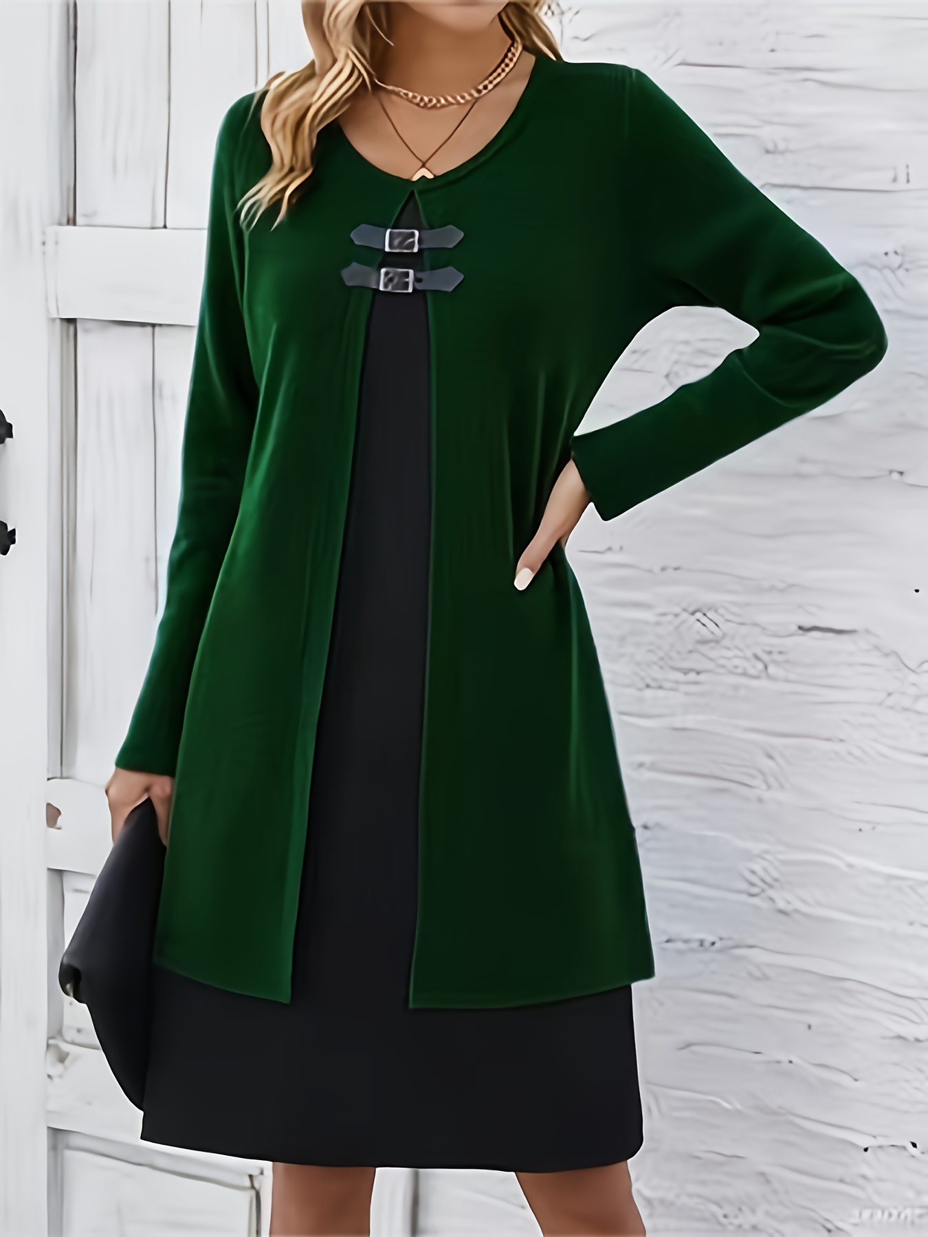 Autumn and Winter New Round Neck Two-Piece Spliced Color Block Elegant Women's Dress