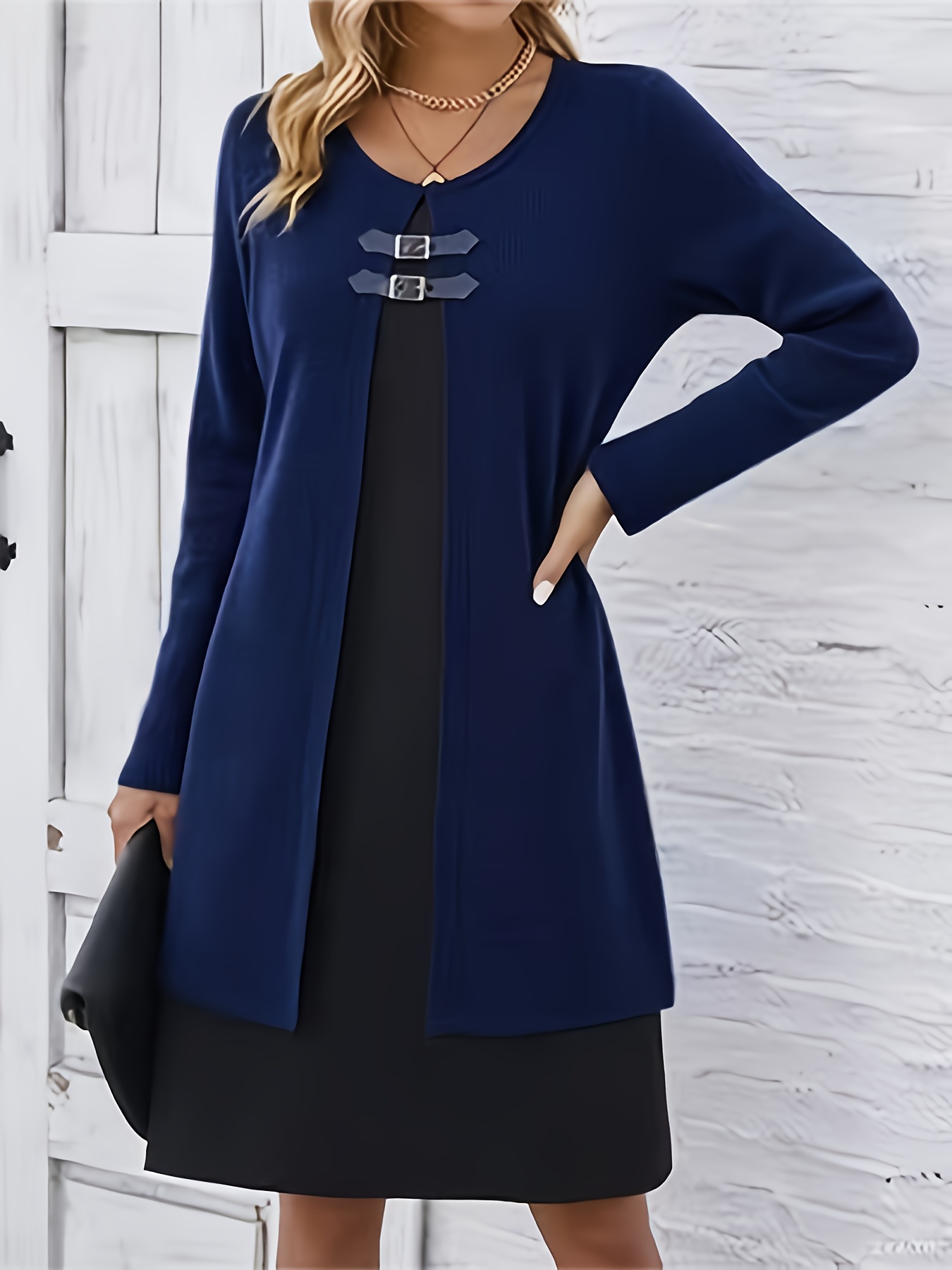 Autumn and Winter New Round Neck Two-Piece Spliced Color Block Elegant Women's Dress