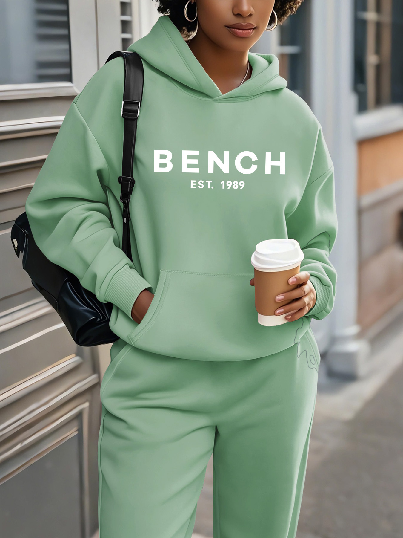 [Hoodie and Pants Set for Women] BENCH, 2pcs Hoodie and Pants Set for Women - Fleece-Lined Thickened Warm Hooded Sweatshirt & Joggers Casual Two-Piece Outfit