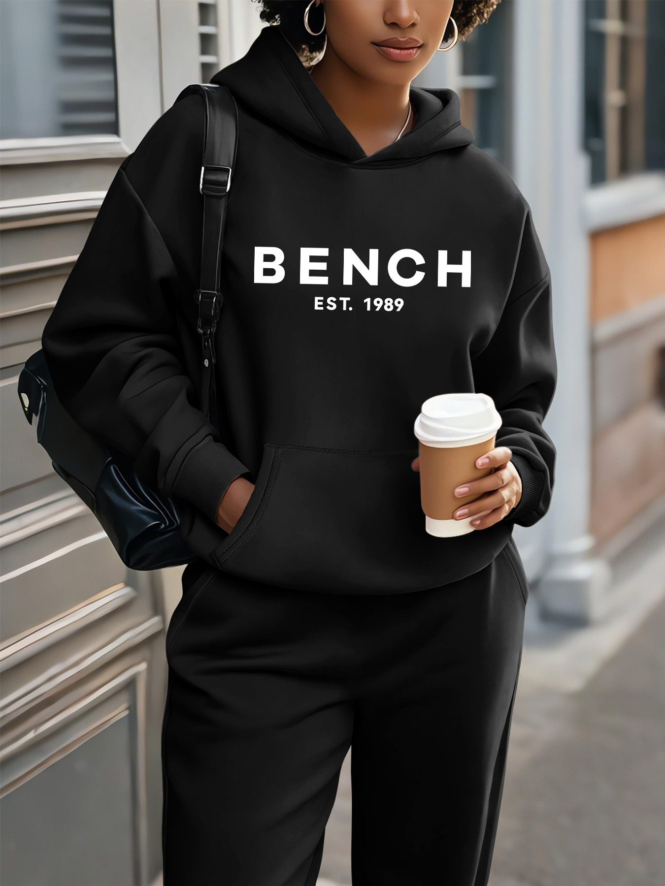 [Hoodie and Pants Set for Women] BENCH, 2pcs Hoodie and Pants Set for Women - Fleece-Lined Thickened Warm Hooded Sweatshirt & Joggers Casual Two-Piece Outfit