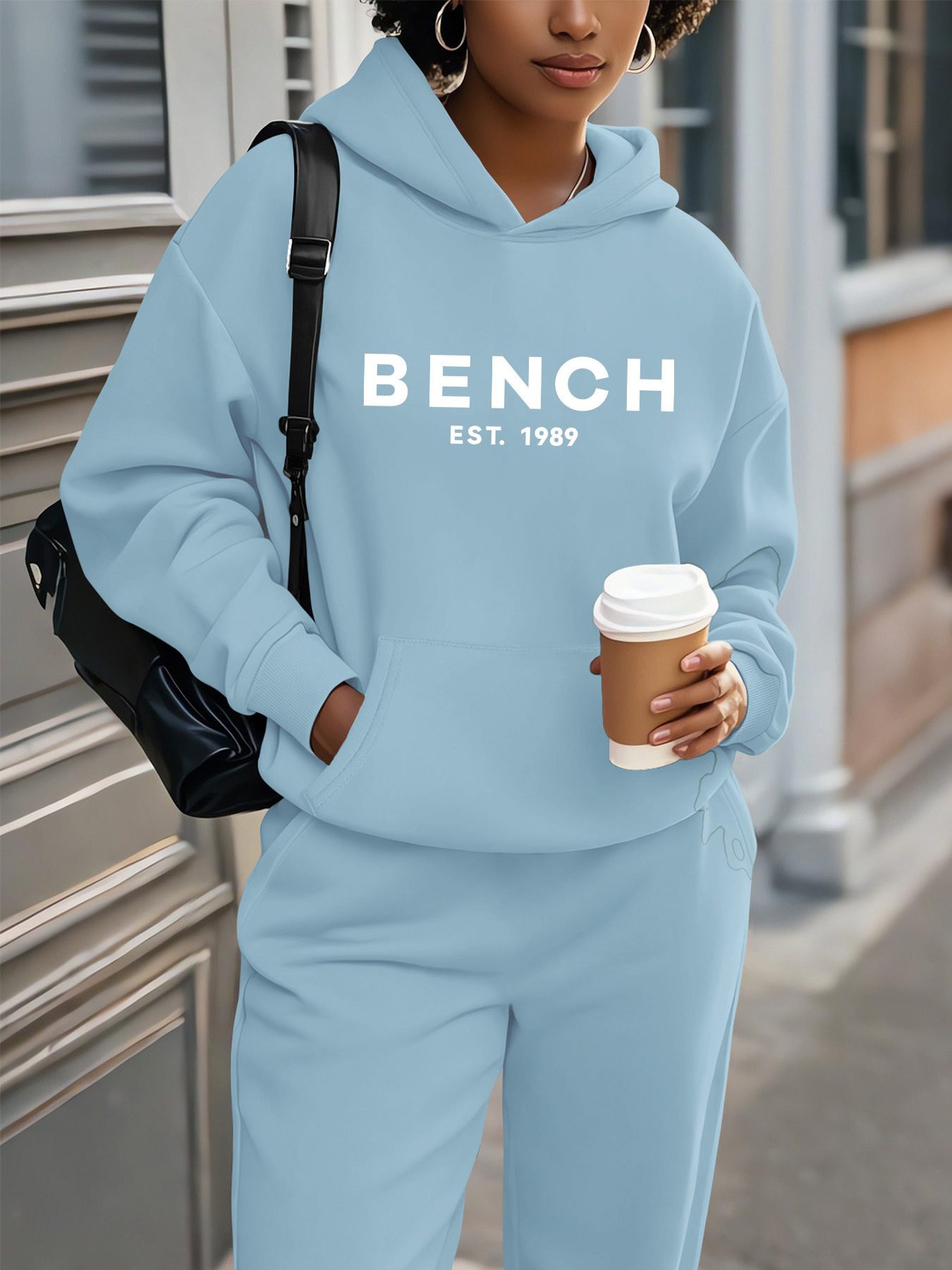 [Hoodie and Pants Set for Women] BENCH, 2pcs Hoodie and Pants Set for Women - Fleece-Lined Thickened Warm Hooded Sweatshirt & Joggers Casual Two-Piece Outfit