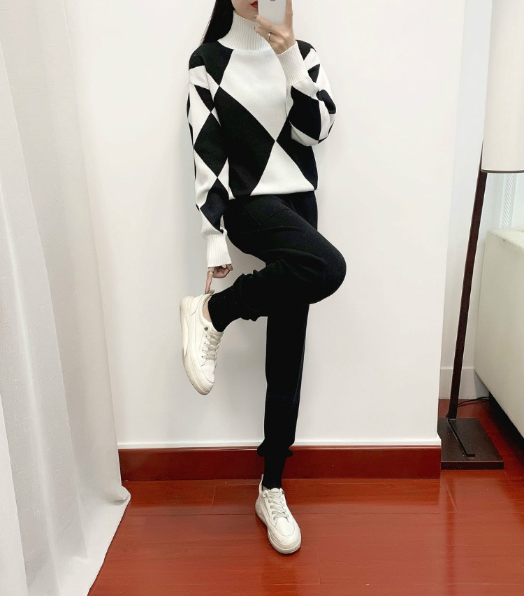 Women's New Autumn/ Winter Casual Check Pattern Sweater Set - Style Trendy Two-Piece Outfit, Perfect for Spring/ Autumu/ Winter