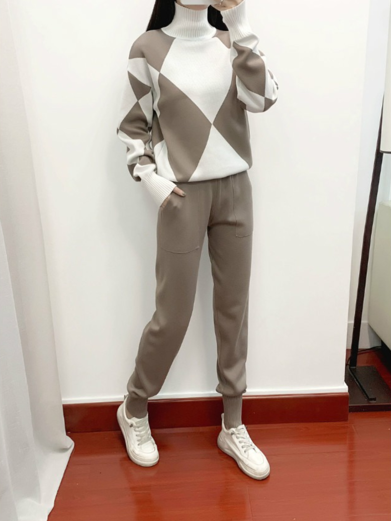 Women's New Autumn/ Winter Casual Check Pattern Sweater Set - Style Trendy Two-Piece Outfit, Perfect for Spring/ Autumu/ Winter