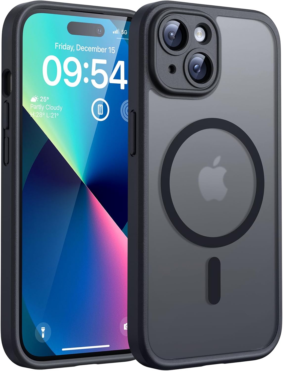 TOCOL for iPhone 13 Case, Fit for MagSafe, Upgraded Full Camera Protection, 14FT Military Grade Shockproof Magnetic Thin Slim Frosted Translucent Matte Back Phone Cover (Black)