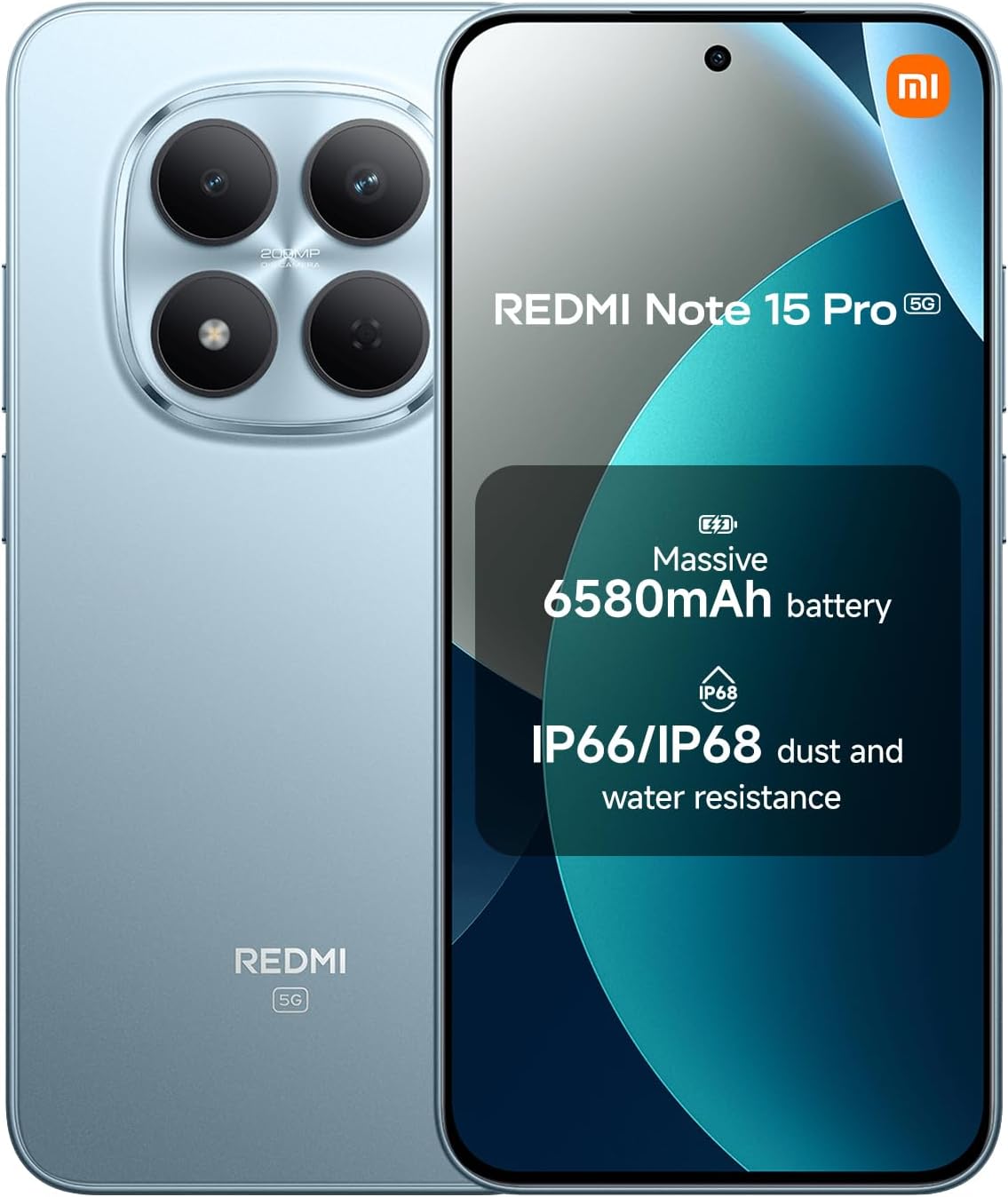 XIAOMI Redmi Note 15 Pro 5G, Smartphone 12+512 GB, Massive 6580mAh Battery, IP66/IP68, New 200MP Camera, 6.83" AMOLED Display, Glacier Blue, Warranty 2 years, Charger Not Included