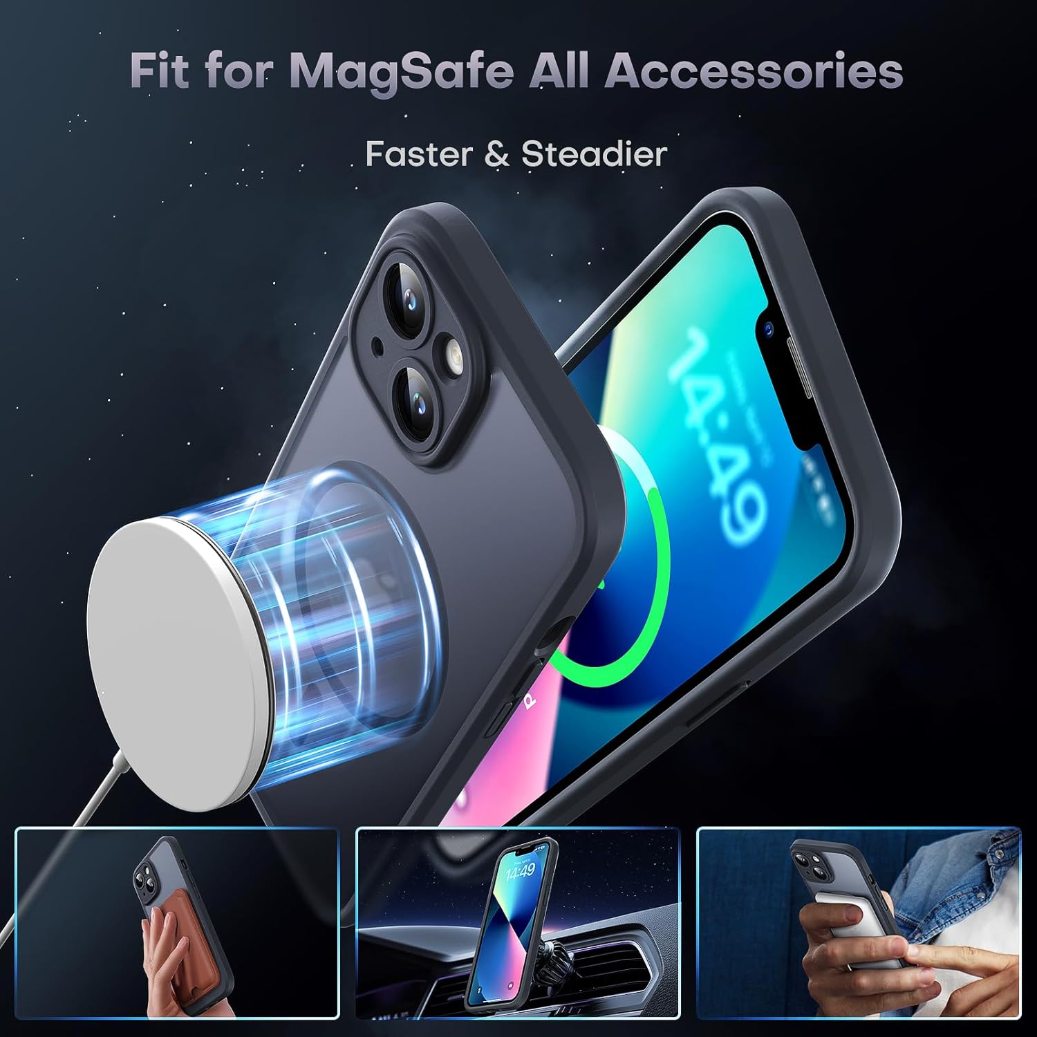 TOCOL for iPhone 13 Case, Fit for MagSafe, Upgraded Full Camera Protection, 14FT Military Grade Shockproof Magnetic Thin Slim Frosted Translucent Matte Back Phone Cover (Black) - Image 3