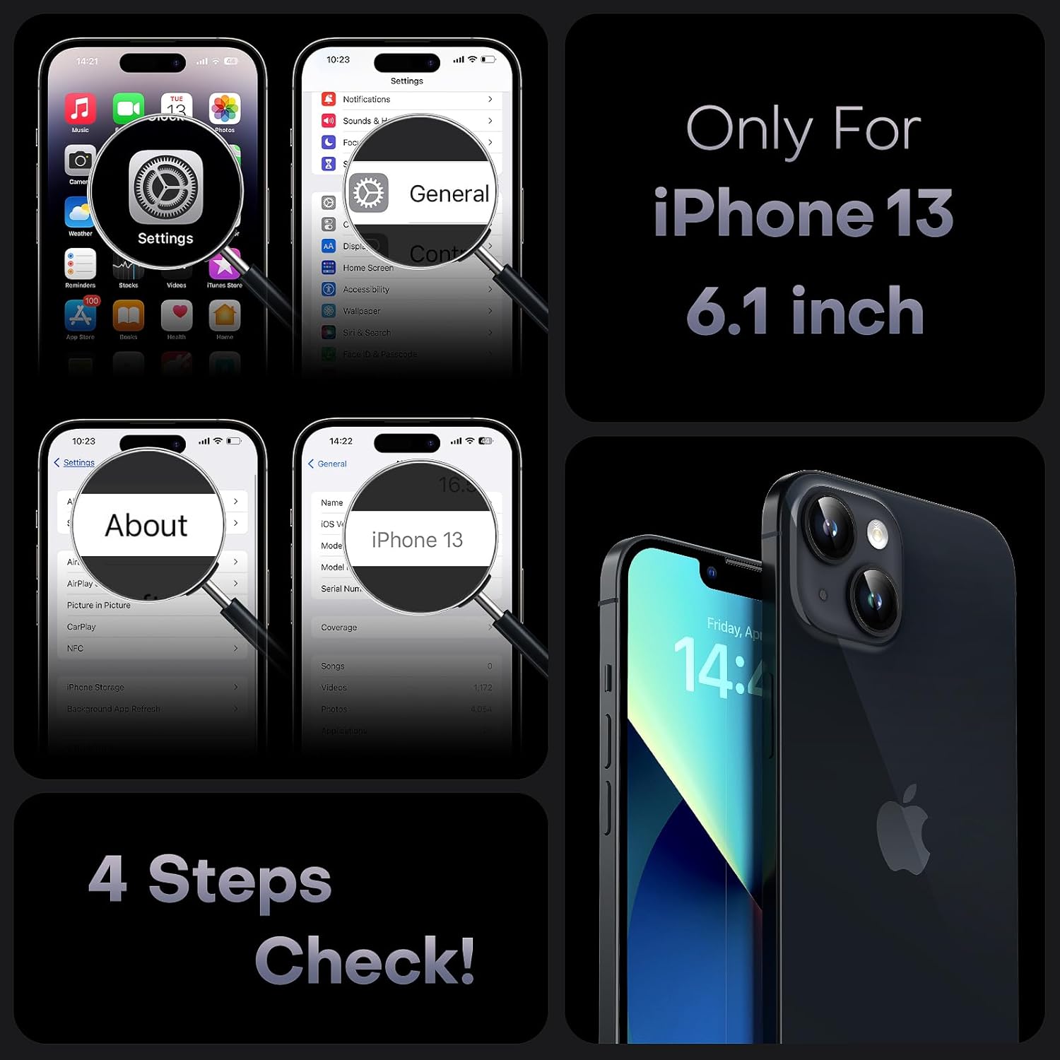 TOCOL for iPhone 13 Case, Fit for MagSafe, Upgraded Full Camera Protection, 14FT Military Grade Shockproof Magnetic Thin Slim Frosted Translucent Matte Back Phone Cover (Black) - Image 2