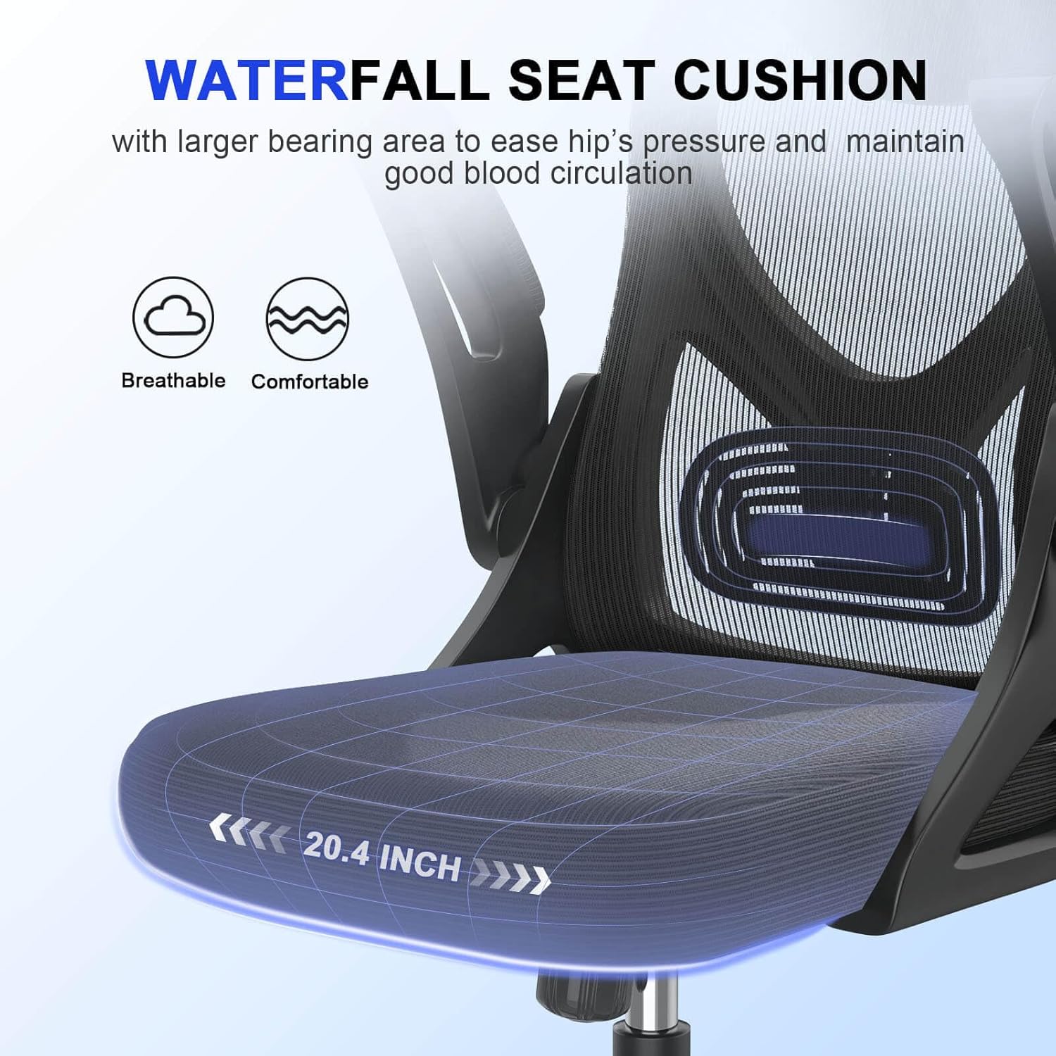 Office Chair - Ergonomic Desk Chair with Lumbar Support Headrest Adjustable, Padded Flip-up Armrests Comfy Seat Cushion High Back Executive Manager Chair For Home Office - Image 3
