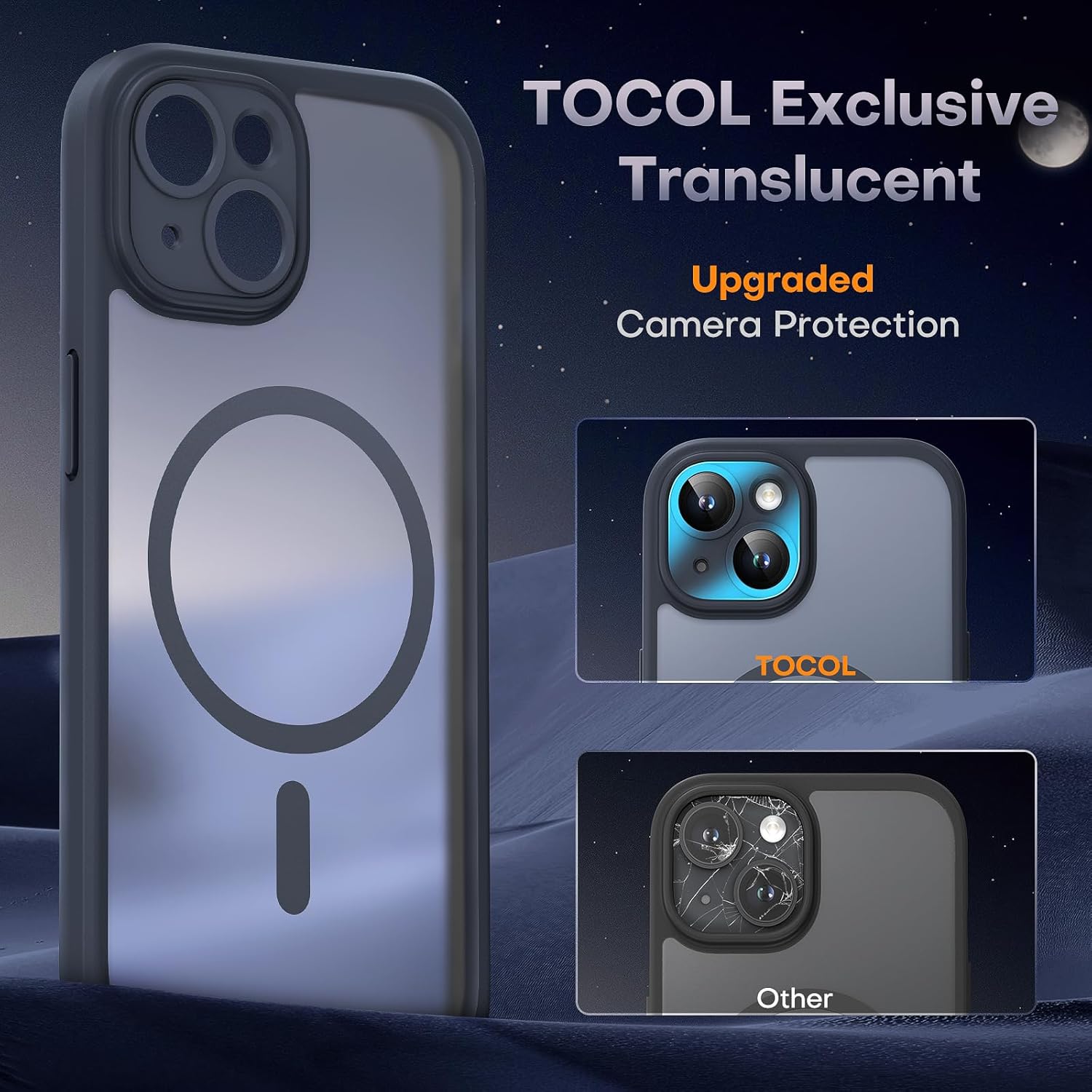 TOCOL for iPhone 13 Case, Fit for MagSafe, Upgraded Full Camera Protection, 14FT Military Grade Shockproof Magnetic Thin Slim Frosted Translucent Matte Back Phone Cover (Black) - Image 5