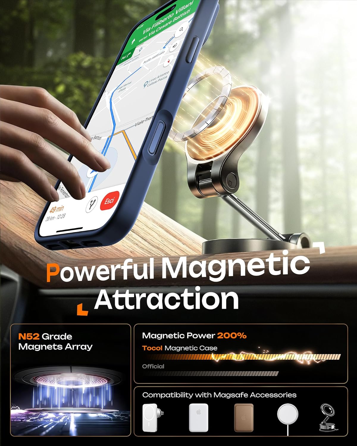 TOCOL Magnetic for iPhone 17 Pro Max Case, Compatible with MagSafe, Full Camera Protection, Built-in Magnetic Ring, Drop Protection Shockproof Translucent Matte Phone Case (Dark Blue) - Image 5