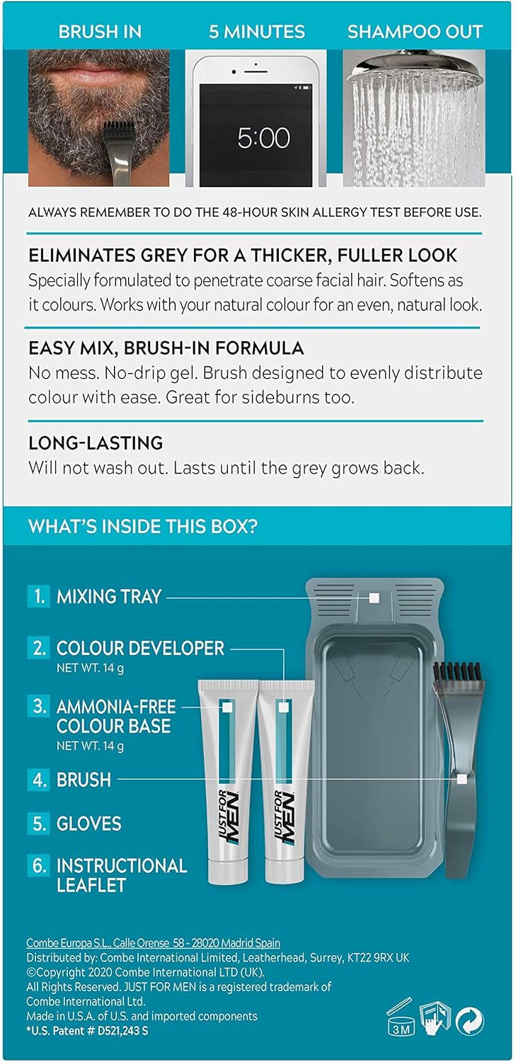 Just for men Moustache & Beard Dark Brown Dye, Eliminates Grey for a Thicker & Fuller Look M45 - Image 2