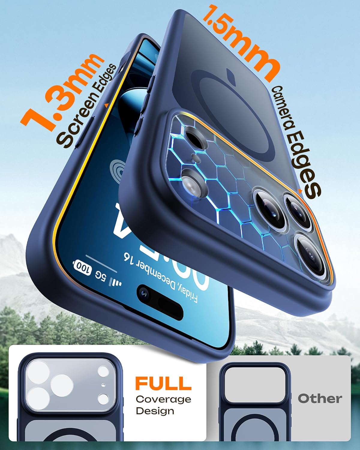 TOCOL Magnetic for iPhone 17 Pro Max Case, Compatible with MagSafe, Full Camera Protection, Built-in Magnetic Ring, Drop Protection Shockproof Translucent Matte Phone Case (Dark Blue) - Image 7