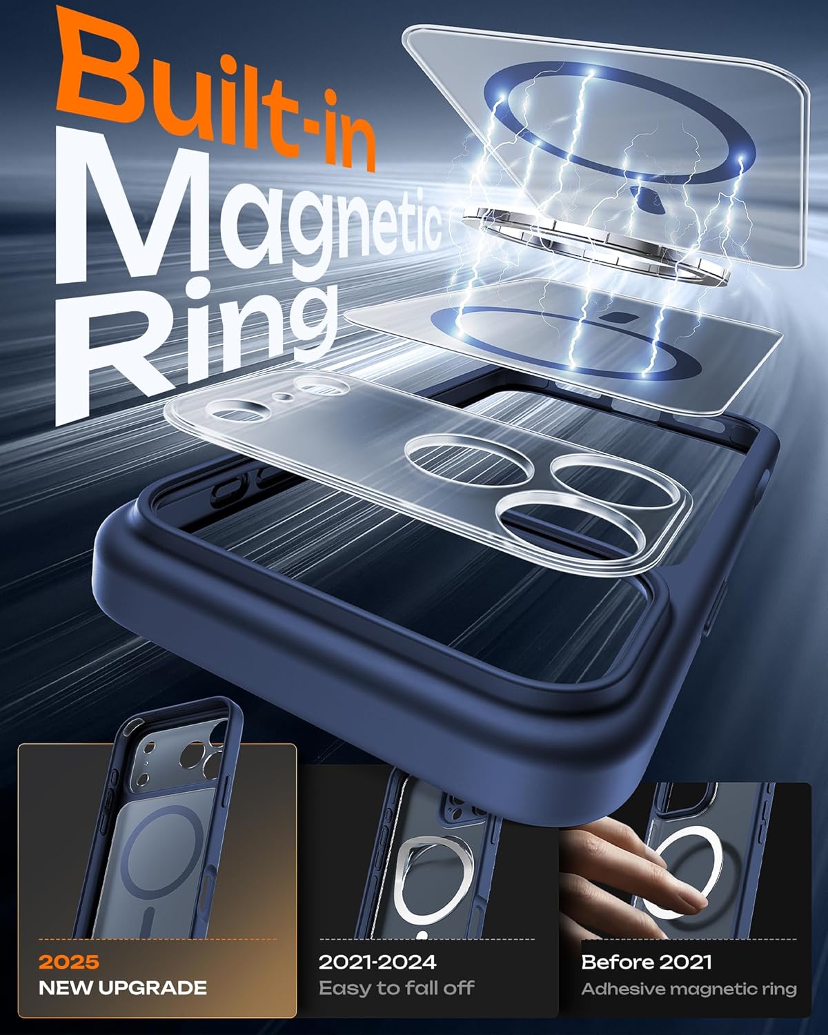 TOCOL Magnetic for iPhone 17 Pro Max Case, Compatible with MagSafe, Full Camera Protection, Built-in Magnetic Ring, Drop Protection Shockproof Translucent Matte Phone Case (Dark Blue) - Image 4