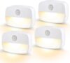LED Motion Sensor Night Light, [4 Pack] Stick-On Night Light by Battery Powered, Stair Sensor Lights Indoors, Auto/ON/Off Light for Toilet, Hallway, Closet, Kitchen, Children’s Room, Warm White light