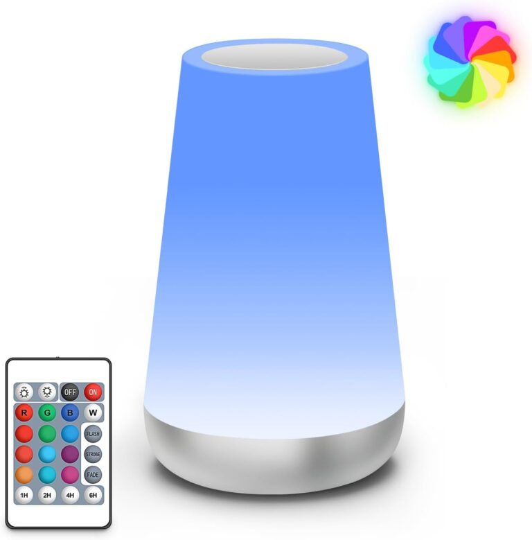 Auxmir Night Light, LED Touch Table Lamp, Dimmable 2500mAh Rechargeable Light with RGB Color Changing, Remote Control, Portable Bedside Lamp for Children, Kids, Bedroom, Living Room, Camping