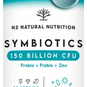 Probiotics 150 Billion CFU, 20 Multi Strains with Prebiotic, Inulin & Zinc. High Strength Vegan Supplement with Gastro Resistant Capsules for 76 Day Supply. N2 Natural Nutrition