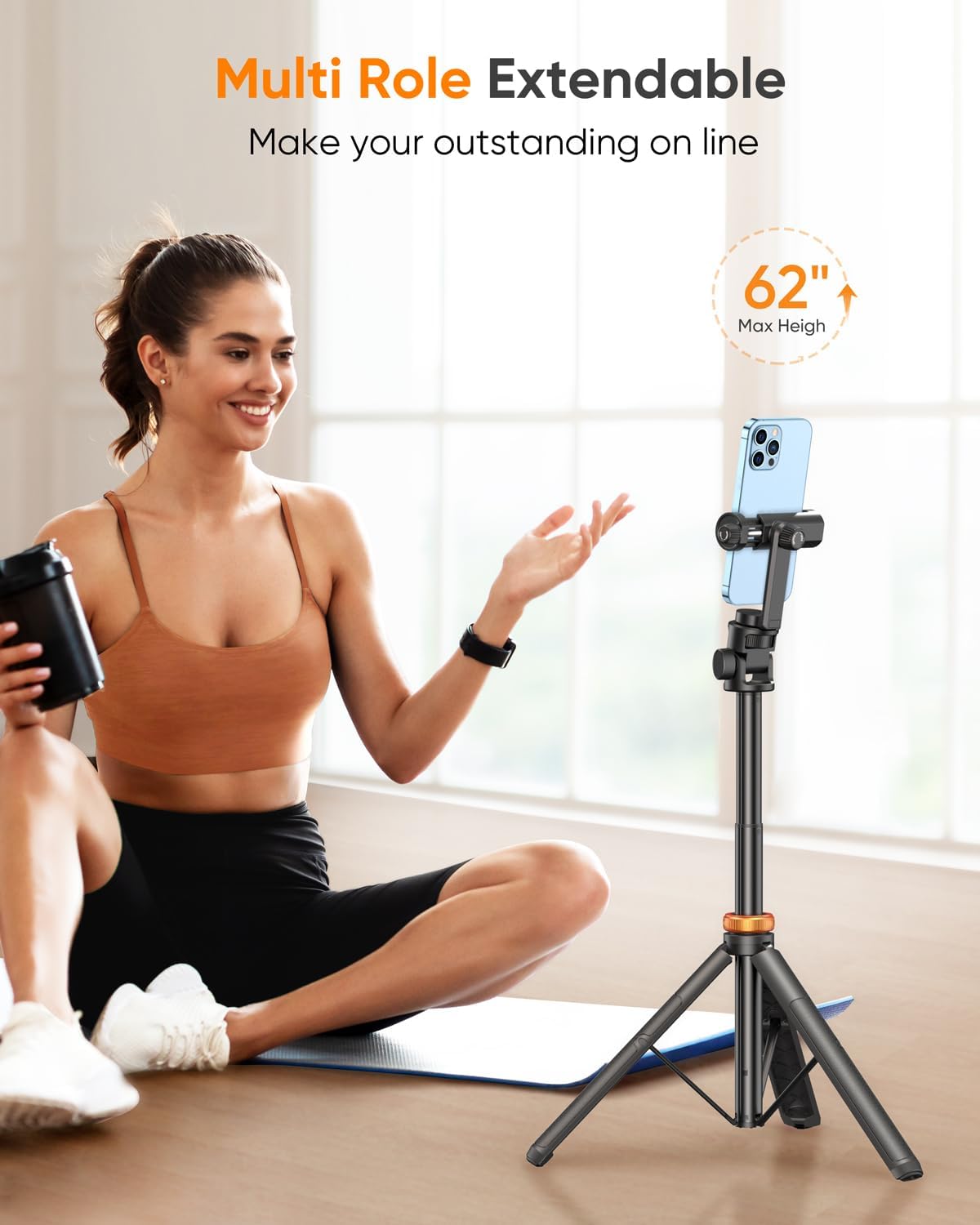 Newest 62" Phone Tripod, Tripod for iPhone & Selfie Stick with Remote, Extendable Stand for Travel, Solidest Cell Phone Stand Compatible with iPhone/Android - Image 3
