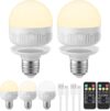 E27 Rechargeable Light Bulb with Remote Timer and 3 Color Temperatures, 8W Dimmable Battery Powered Light Bulb with Magnetic Base, Detachable Charging LED Bulb for Non Hardwired Lamps, 2 Pack