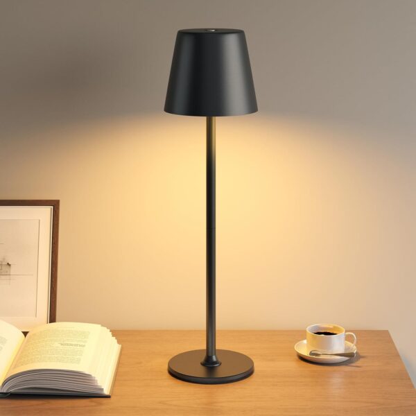 Night Light, LED Touch Bedside Table Lamp, Cordless Rechargeable USB Table Lamp, 3-Level Dimmable Brightness, IP54 Waterproof, Full Metal Housing, Dual Battery Power, Black