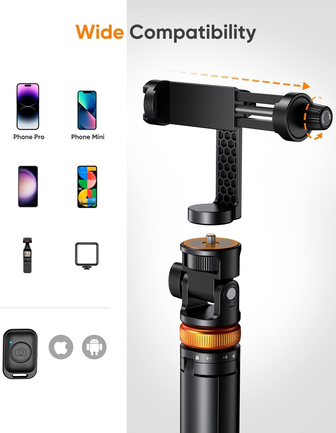 Newest 62" Phone Tripod, Tripod for iPhone & Selfie Stick with Remote, Extendable Stand for Travel, Solidest Cell Phone Stand Compatible with iPhone/Android - Image 4