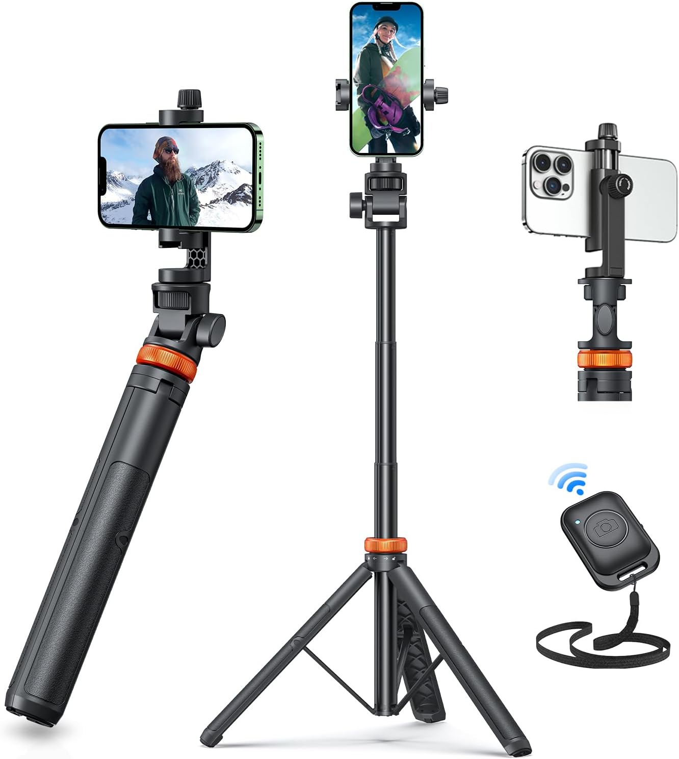 Newest 62" Phone Tripod, Tripod for iPhone & Selfie Stick with Remote, Extendable Stand for Travel, Solidest Cell Phone Stand Compatible with iPhone/Android