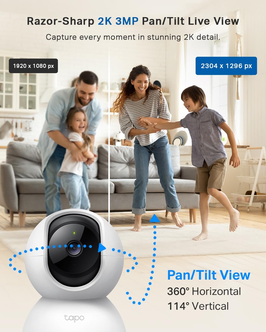 Tapo C210 2K 3MP Pan/Tilt Indoor Camera House Security Camera, WiFi Camera, No Monthly Fee, AI Detection, Dog Puppy Camera, Baby Camera Monitor, 360° View, Night Vision, Works with Alexa & Google - Image 2