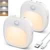 Motion Sensor Lights Indoor, 2 Pack Rechargeable Night Light with 3 Colour Temperature, 5 Brightness and AUTO/ON/Off Modos, Stick on Lights with Magnetic Strips for Bathroom, Bedroom, Stairs