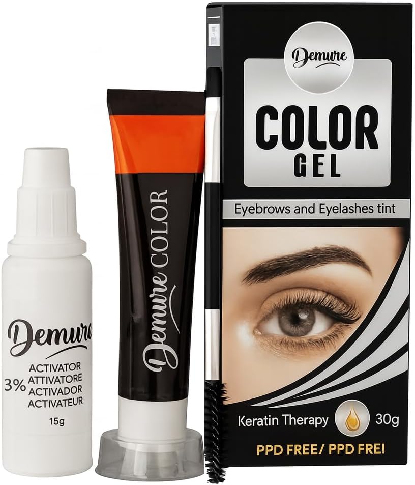 Demure Color Gel Eyelash and Eyebrow Tint, PPD Free, Ammonia Free, up to 30 Applications, up to 4 Weeks Lasting Effect, Lash and Brow Dye Kit with Keratin (1.0 Black)