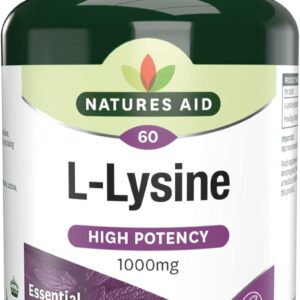 Natures Aid L-Lysine 1000mg – High Strength Essential Amino Acid – Supports Immune System, Muscle Recovery, Collagen, Bone Health & Energy – Vegan, Gluten-Free - 60 Tablets