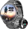 Military Smart Watch for Men Answer/Make Calls 710mAh Big Battery, 1.85″ HD Ultra Screen with Heart Rate/Sleep Monitor /100+Sport Modes Smart Watches for Android iOS Black Steel Strip