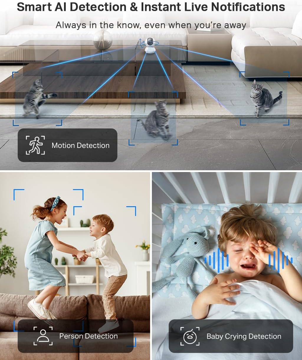 Tapo C210 2K 3MP Pan/Tilt Indoor Camera House Security Camera, WiFi Camera, No Monthly Fee, AI Detection, Dog Puppy Camera, Baby Camera Monitor, 360° View, Night Vision, Works with Alexa & Google - Image 3