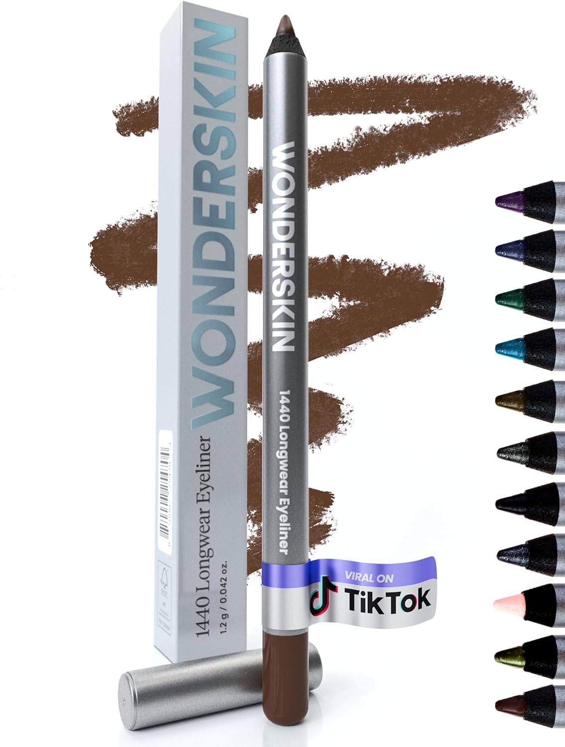 Wonderskin Eyeliner Pencil, 1440 Longwear Brown Eyeliner Pencil - Waterproof, Sharpenable & Smudge Proof