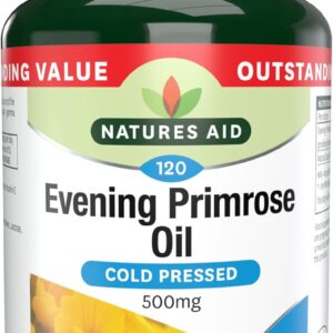 Natures Aid Evening Primrose Oil 500mg – Cold Pressed Omega-6 GLA – Supports Hormonal Balance, Skin Health & Anti-Inflammatory Function – Non-GMO, Gluten-Free – 120 Softgels