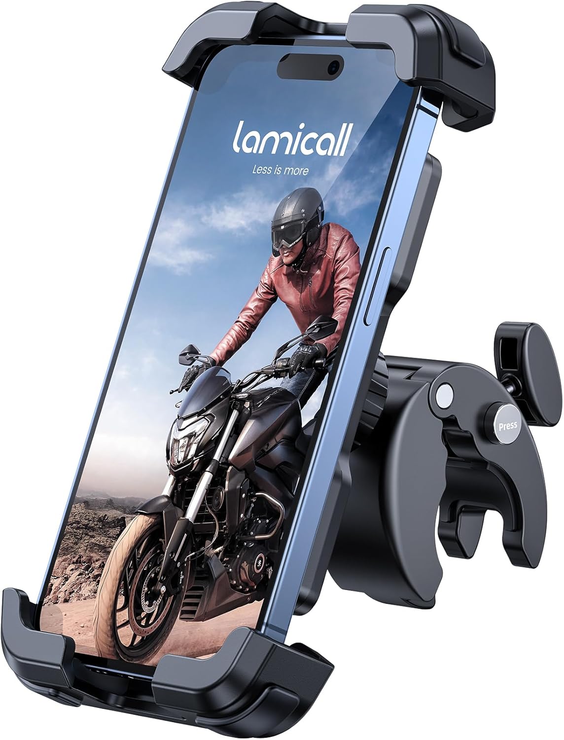 Lamicall Motorcycle Phone Holder Bike – Motorbike Phone Mount, Bike Phone Holder with Quick Release Handlebar Clamp for iPhone 17 16 15 14 Pro Max Plus Air, 13 12 11 Pro Max Mini, Xs, 4.7-6.8” Phone