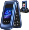4G Senior Mobile Phone Simple for Elderly, Basic Cell Phone with Large Buttons, Flip Phone, Unlocked Senior Mobile Phone with 2.4″ Color Display | SOS Button | FM Radio | Torch |1000mAh Battery (Blue)