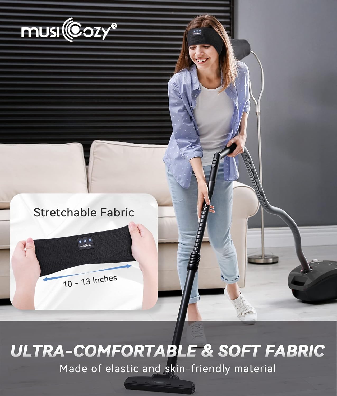 MUSICOZY Sleep Headphones Headband Bluetooth Soft Headphones for Sleeping & Sport with Thin Speakers,Wireless Music Earphones Tech Gifts for Men Women Teens Yoga Workout Fitness Relax Travel - Image 3