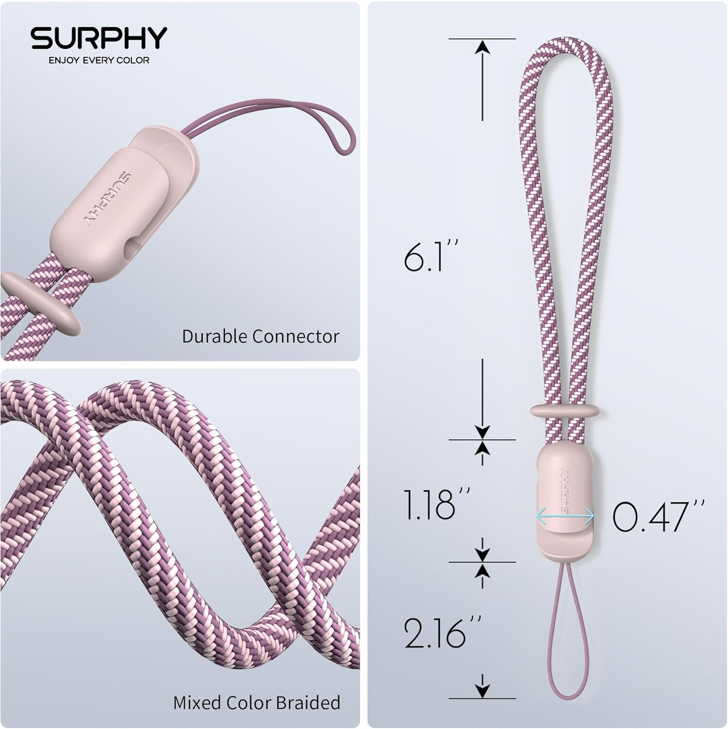 SURPHY Wrist Strap Lanyard for Phone, 2 Pack Adjustable Combination Strap Compatible with Phone, Purse, Keychain and more, Pink & Grey - Image 8